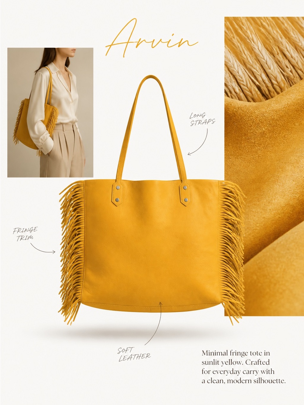 Sam Edelman Sunlit Yellow Payton Leather Fringe Tote Extra Large